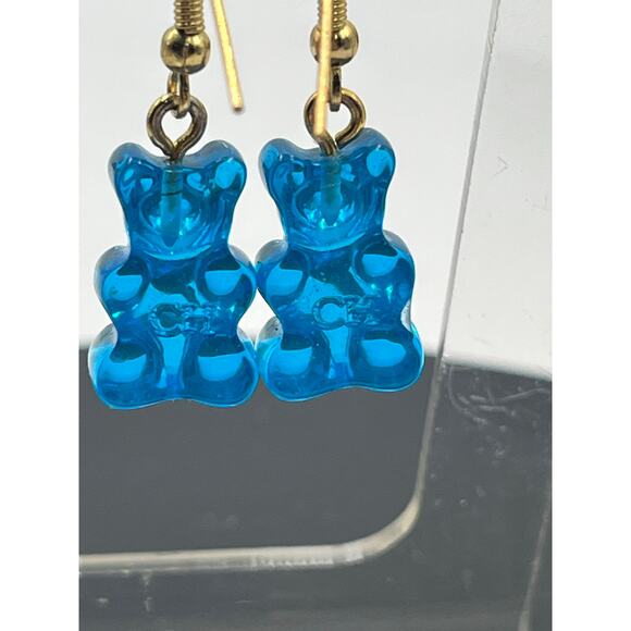 Crystal Haze Designer Nostalgia Blue Resin  Bear Earrings Azure Repaired Dangles - Picture 3 of 5